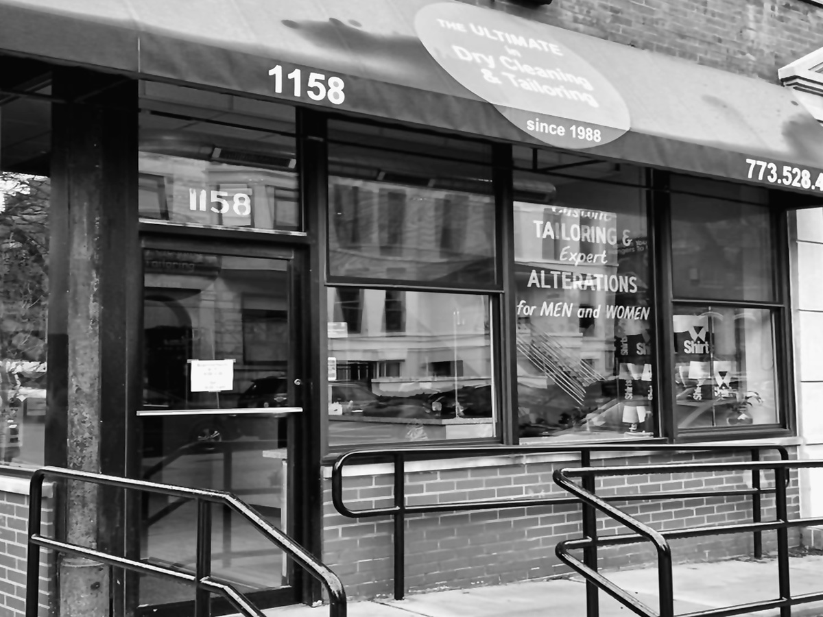 Black-and-white storefront detail for a future Home page gallery.